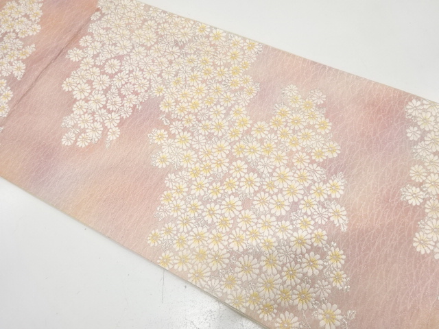 JAPANESE KIMONO / ANTIQUE FUKURO OBI / SILK / WOVEN KIKU